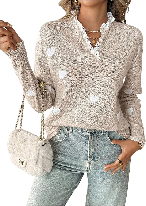 MakeMeChic Women's Fall Sweaters Lace Peplum Mock Neck Cozy Sweater Pullover | Amazon (US)