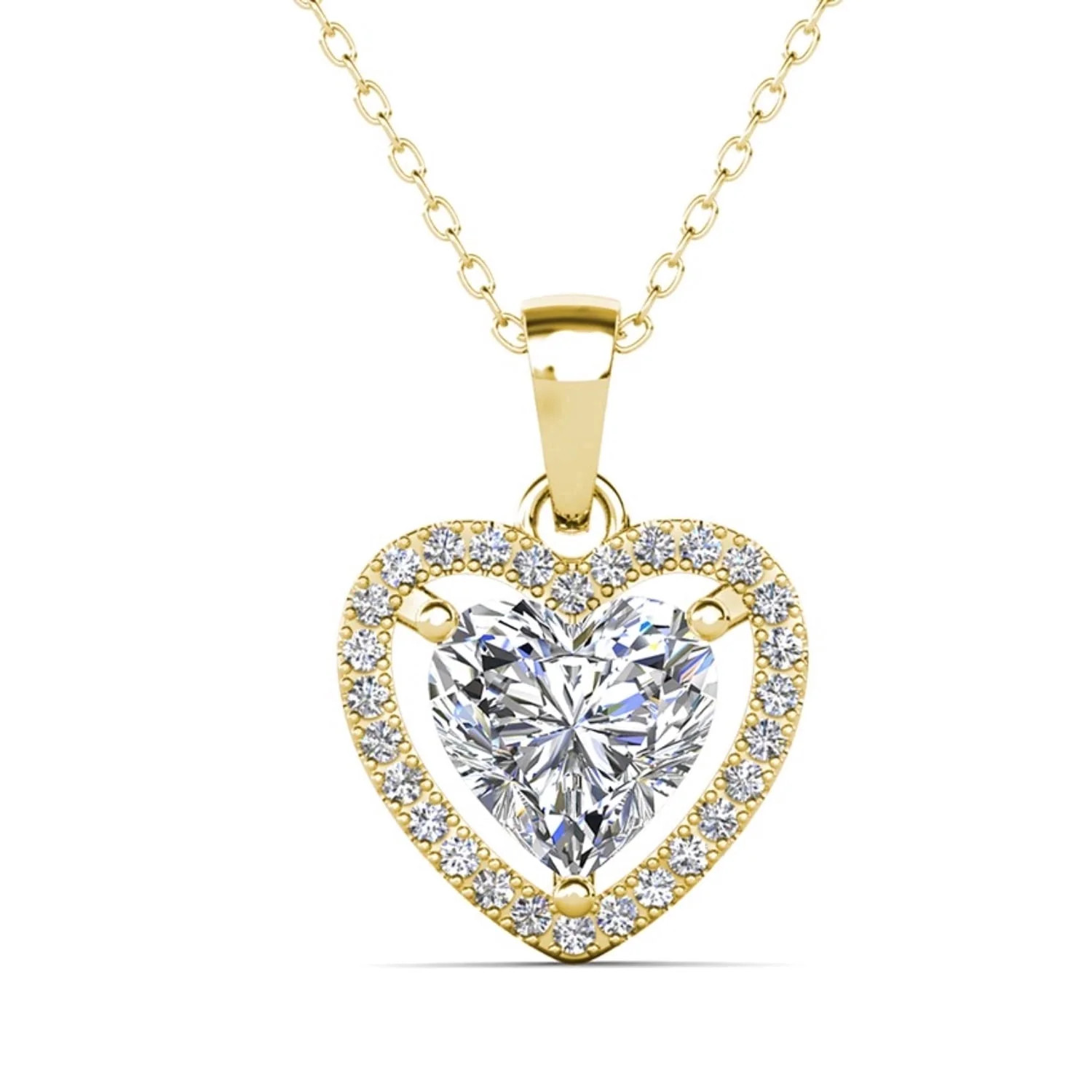 Cate & Chloe Amora 18k Yellow Gold Plated Heart Pendant Necklace with Simulated Diamonds for Wome... | Walmart (US)