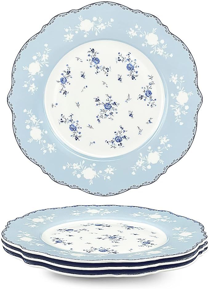 fanquare 8 Inch Porcelain Dessert Plates Set of 4, Lace Serving Bowls Set for Salad, Soup, Pasta,... | Amazon (US)