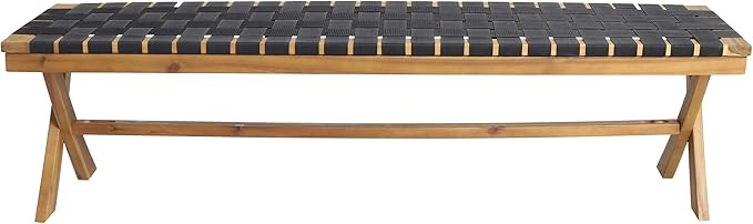 Jeffery Outdoor Acacia Wood Bench with Rope Seating, Black and Teak | Amazon (US)