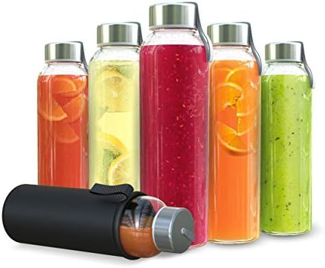 Chef's Star 18 Oz Glass Water Bottles, Glass Drinking Bottle with Protection Sleeve, Juice Bottles w | Amazon (US)