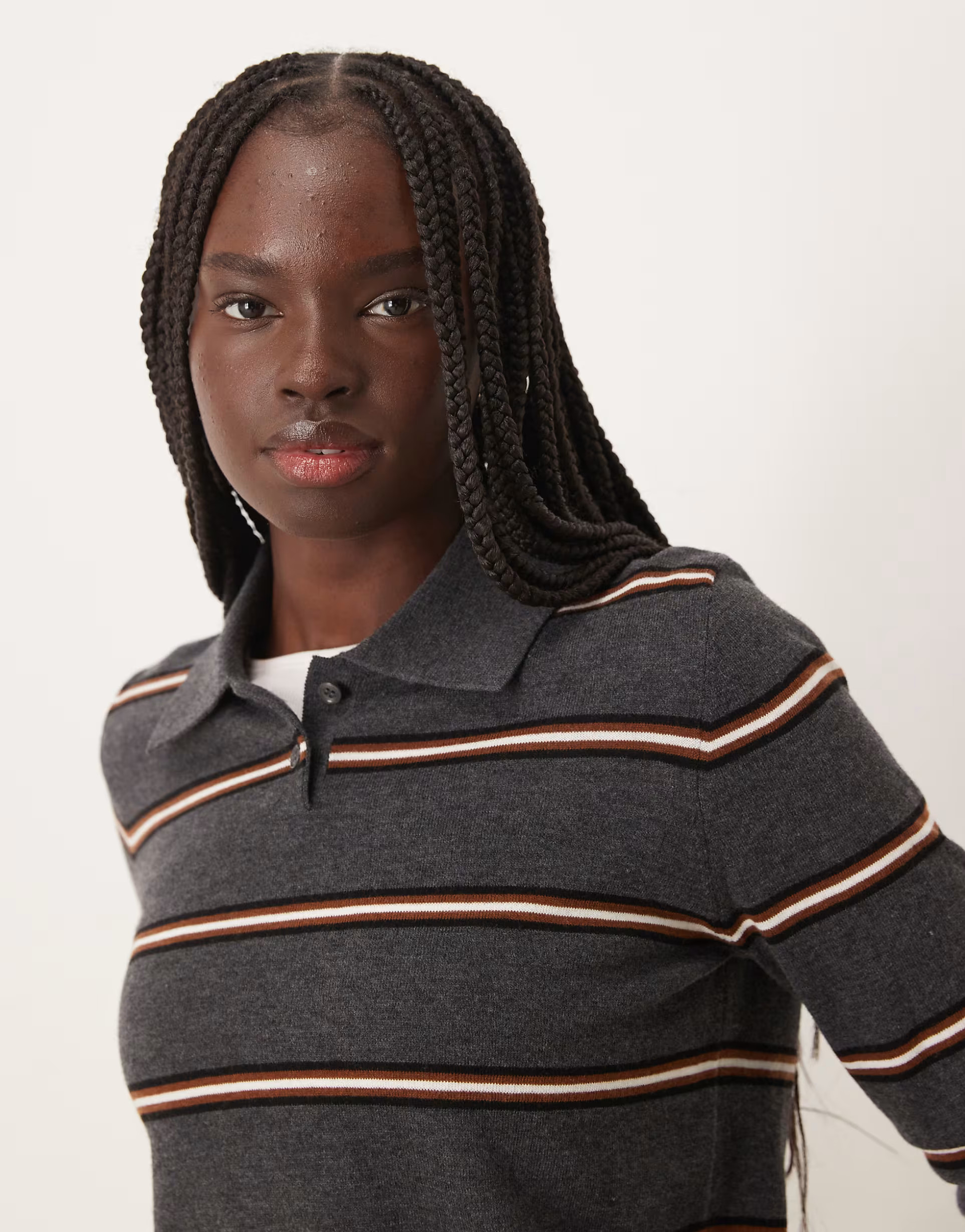 Mango long sleeve polo top in grey stripe | ASOS (Global)
