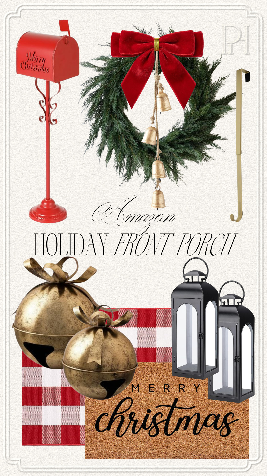 Amazon holiday finds for the front porch!

holiday front porch, Christmas front porch, Christmas decor, holiday decor, red rug, gingham rug, front porch rug, entryway rug, Christmas rug, holiday mat, welcome mat, red mailbox, Santa's mailbox, holiday wreath, velvet ribbon, red ribbon, holiday bells, Christmas bells, brass bells, wreath hanger, wreath holder, outdoor lanterns, black lanterns, oversized bells, giant brass bells, gold bells 

 #LTKSeasonal #LTKHome