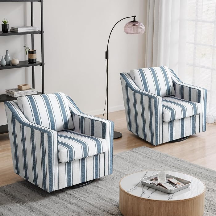 Swivel Accent Chair Set of 2, Stripe Armchair in Fabric, Navy | Amazon (US)