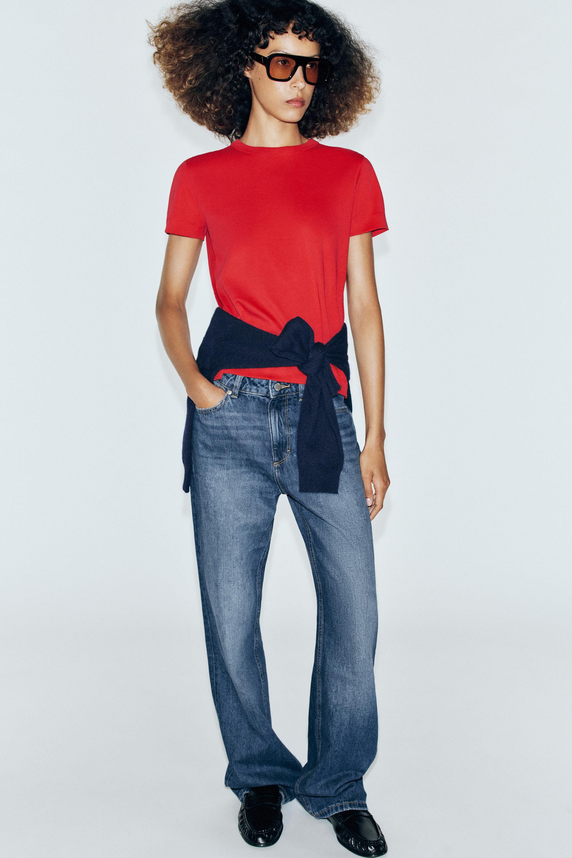 Zara - Short Sleeve Interlock T-Shirt - Women - Matte Green - Women | Zara US