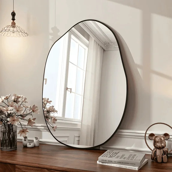BEAUTYPEAK 24" x 32" Vanity Mirror Wall Wavy Mirror Bathroom Mirror Decor , Black | Walmart (US)
