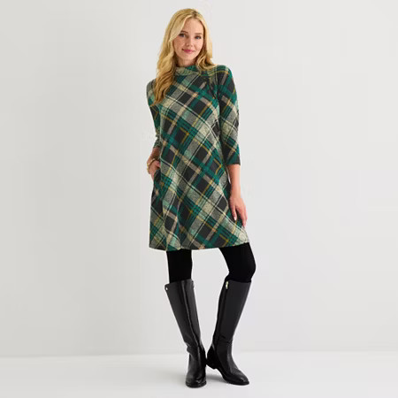 Jessica Howard Womens 3/4 Sleeve Plaid Shift Dress, Medium, Green | JCPenney