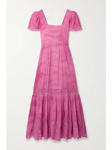 LoveShackFancy - Norma Crochet-trimmed Embroidered Cotton-voile Maxi Dress - Pink | NET-A-PORTER (US)