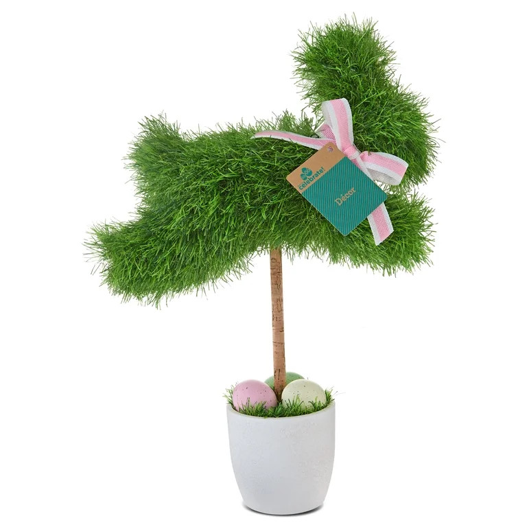 Faux Grass Running Bunny Topiary, Green, 18", Easter by Way To Celebrate | Walmart (US)