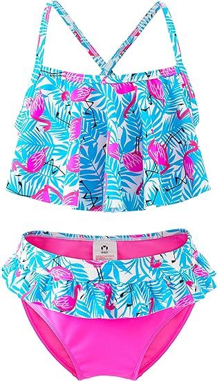 Girls Swimsuits Two Piece, Kids Bikini Set Flamingo Hawaiian Ins, Tropical Printing Beach Bathing... | Amazon (US)