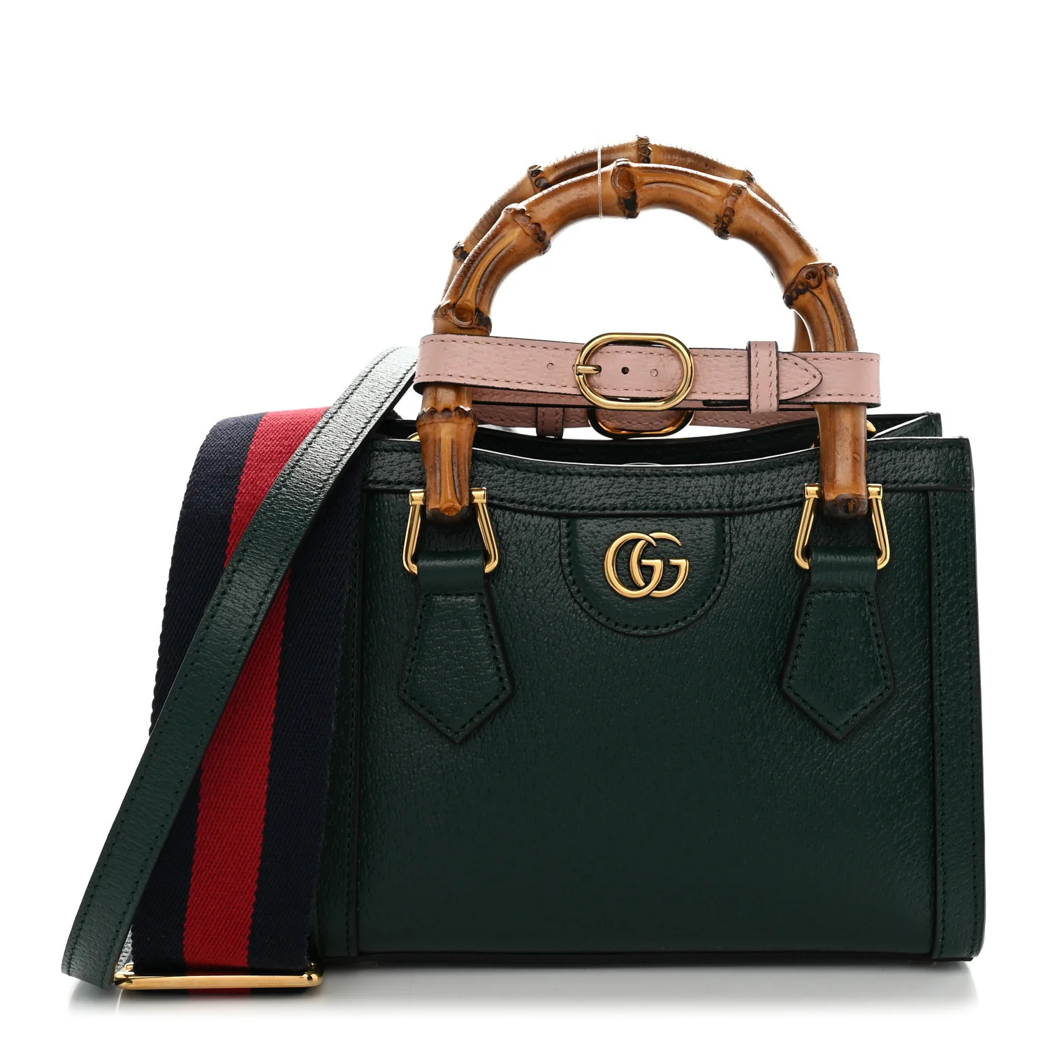 Gucci Textured Dollar Calfskin Web Mini Diana Tote Bag Vintage Green Pink 1959666 | FASHIONPHILE (US)