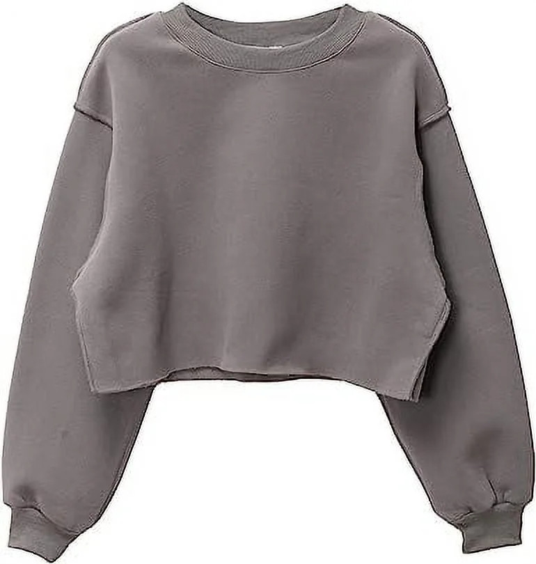 Amazhiyu Women Cropped Sweatshirt Long Sleeves Pullover Fleece Crop Tops | Walmart (US)