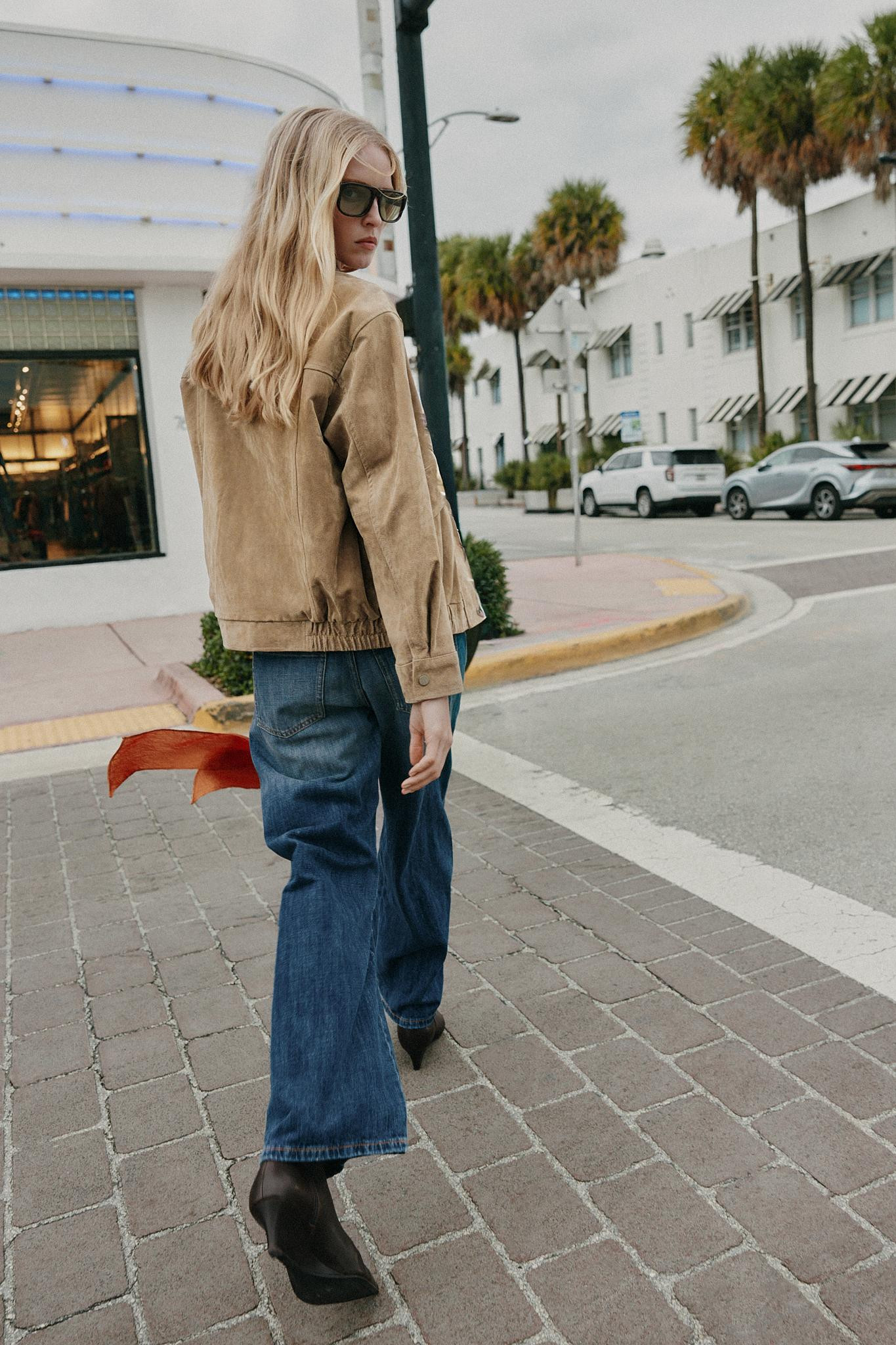 100% SUEDE LEATHER HIGH COLLAR JACKET | Zara US