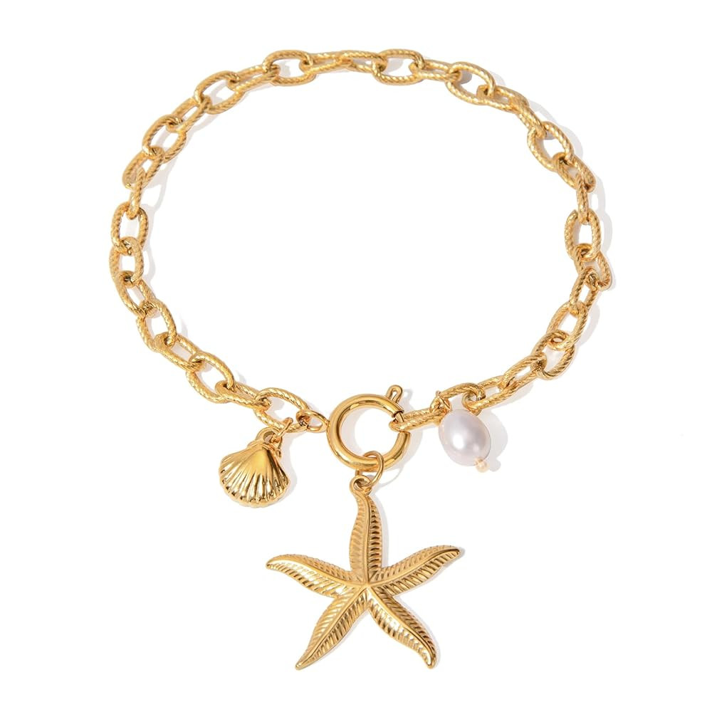 MUYAN Starfish Seashell Chain Bracelet for Women Trendy Beach Charm Bracelet Summer Jewelry | Amazon (US)