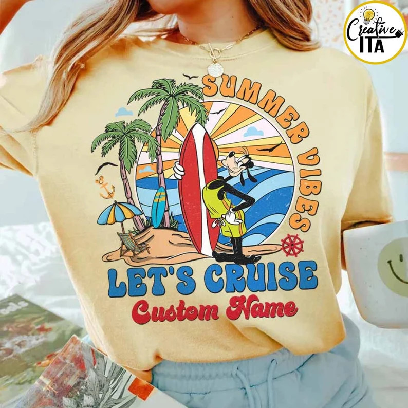 Personalized Mickey and Friends Summer Vibes Disney Cruise Shirt, Let's Cruise 2024, WDW Disneyla... | Etsy (US)