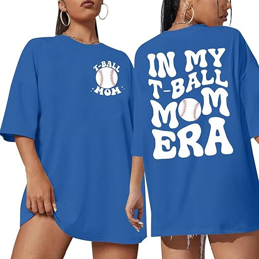 Oversized Baseball Shirt for Women in My T Ball Mom T Shirt Baseball Team Tee T Ball Mom Crewneck... | Amazon (US)