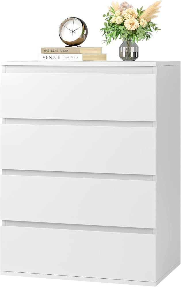 FOTOSOK 4 Drawer Dresser, White Dresser Modern Storage Chest of Drawers 23.6L x 15.7W x 31.5H in,... | Amazon (US)