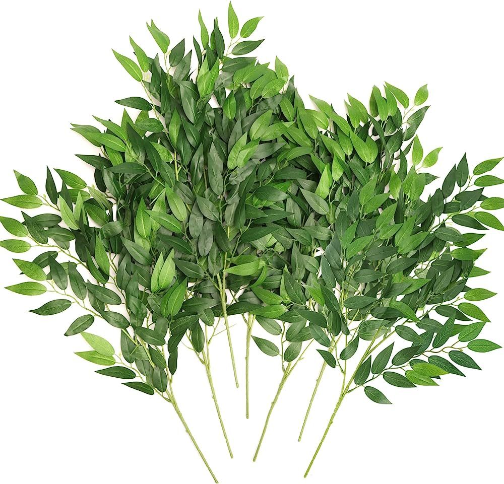 CEWOR 16pcs Italian Ruscus Greenery Stems, 27.6in Artificial Green Leaf Garland Vines Hanging Spr... | Amazon (US)