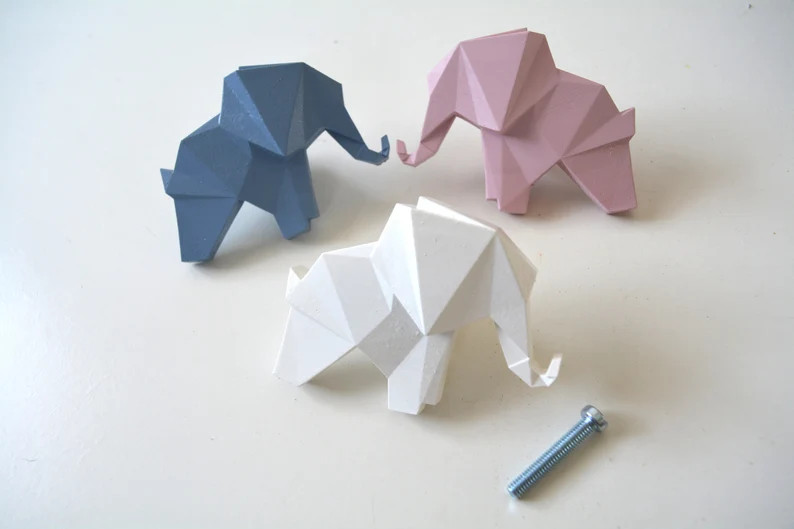 Origami Elephant Drawer Knob: Kid's Room Animal Wardrobe Handle, Nursery Furniture Improvement Ca... | Etsy (Global)