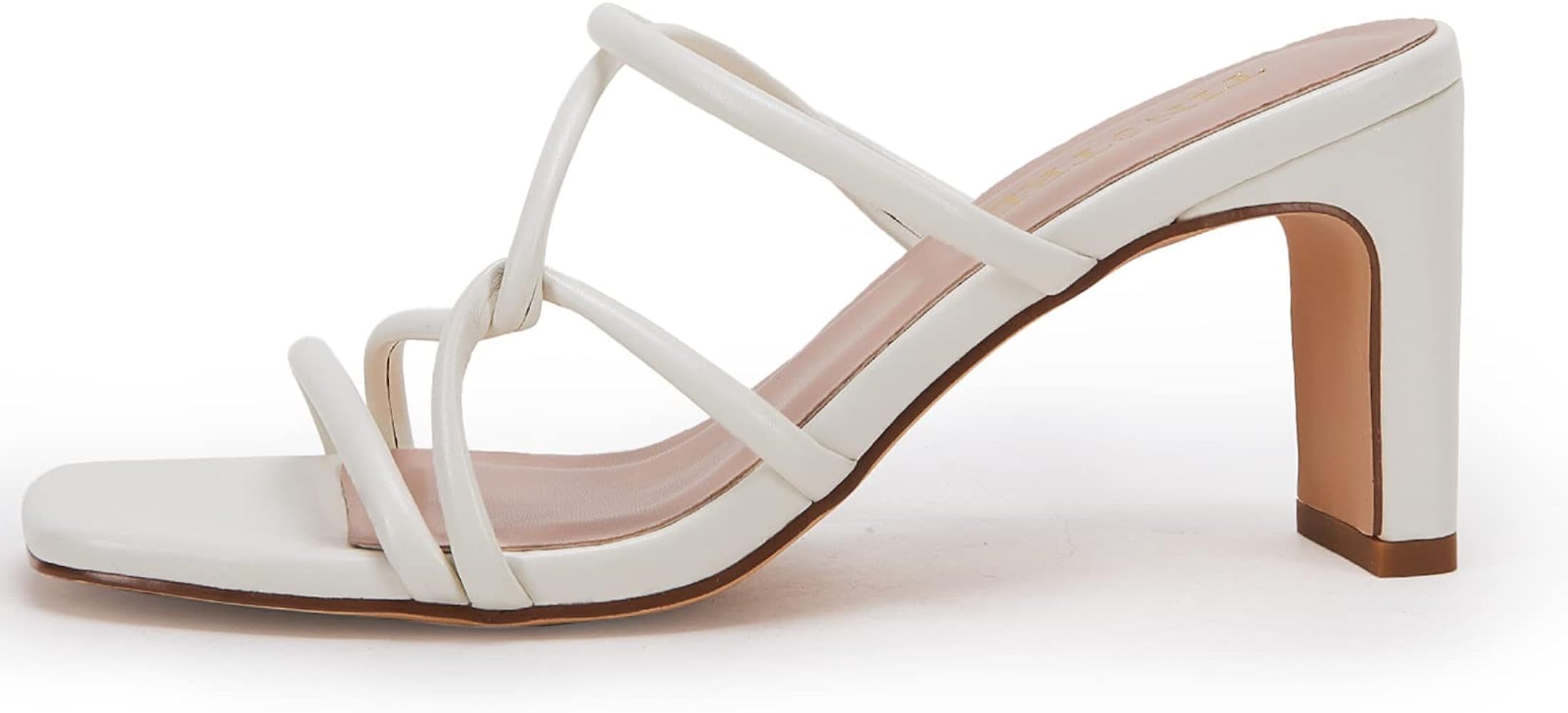 TINSTREE Strappy Heels Sandals for Women Square Toe Open Toe Heels Women's Slip On Chunky Heeled San | Amazon (US)