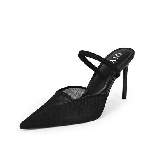 QIY Black Mesh Kitten Heels for Women 4 Inch Stiletto High Heeled Mules for Women Heels 2026 Pointy Closed Toe Heel Slingback Slides Slip On Pumps Women's Cute Strappy Sandals Size 8.5 | Amazon (US)