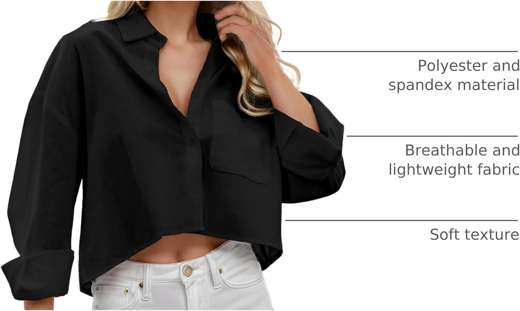 Teepie Women Cropped Button Down Shirts Long Sleeve Blouses Casual Work Crop Tops with Chest Pock... | Amazon (US)