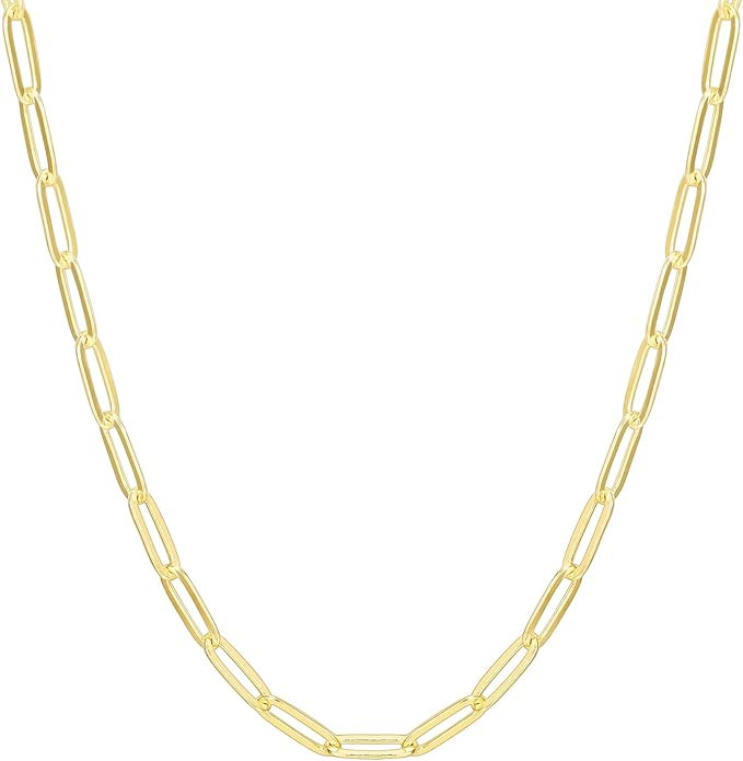 PAVOI 14K Gold Plated Curb Paperclip Box Sphere Bead Snake Herringbone and Figaro Chain Adjustabl... | Amazon (US)