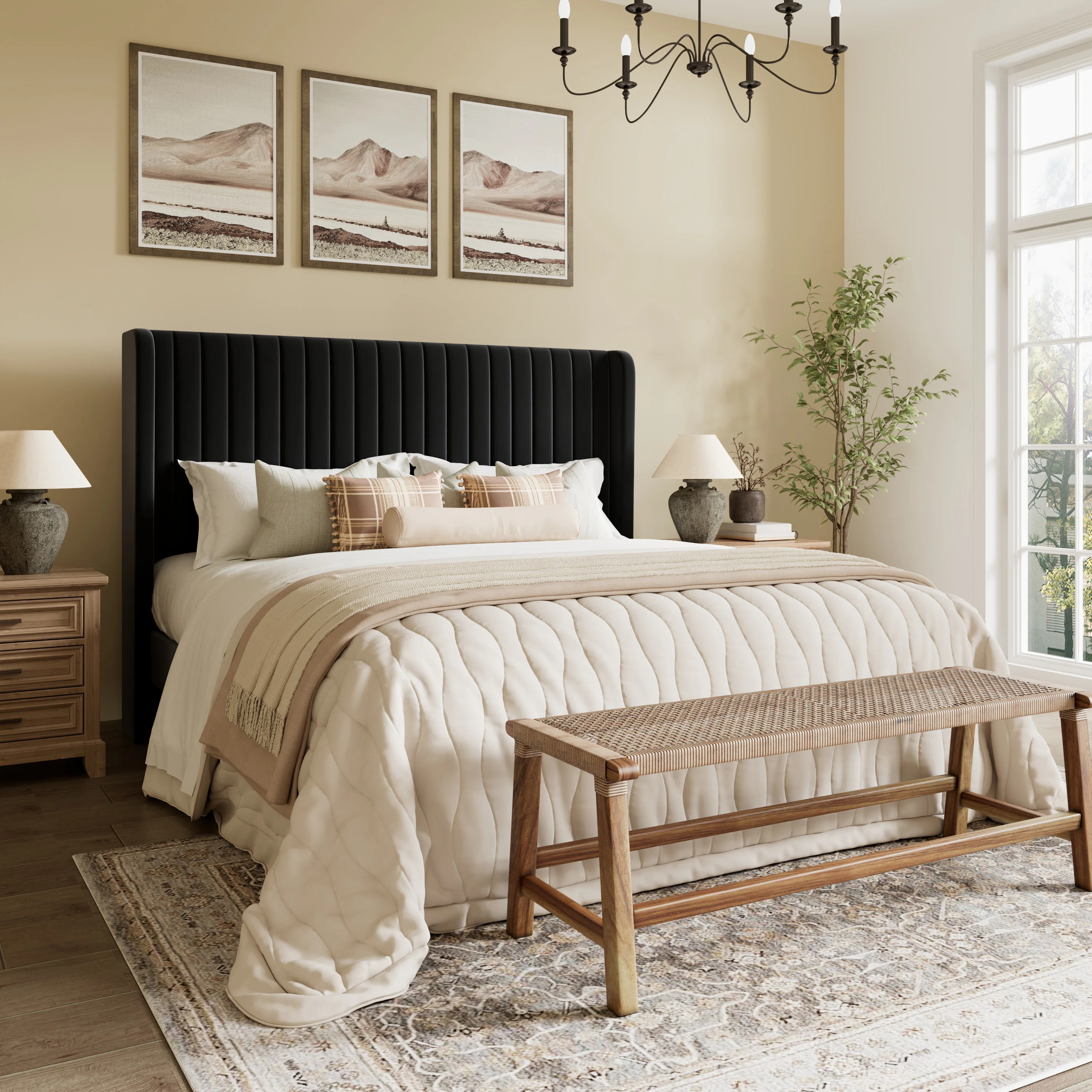 Candler Velvet Upholstered Platform Bed with Wingback Headboard and Wooden Slats | Wayfair North America