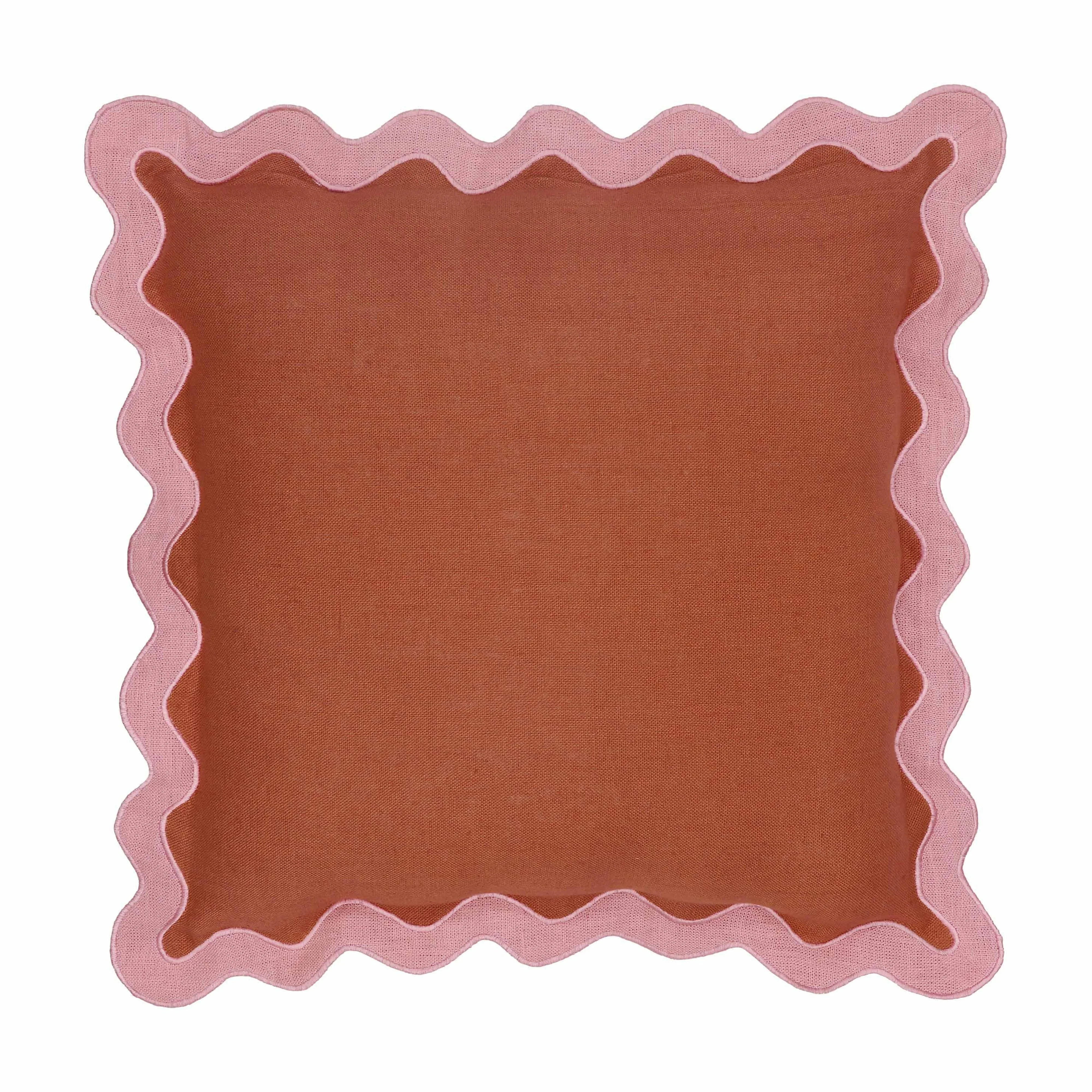 Scalloped Edge Pink and Terracotta Linen Throw Pillow | Walmart (US)