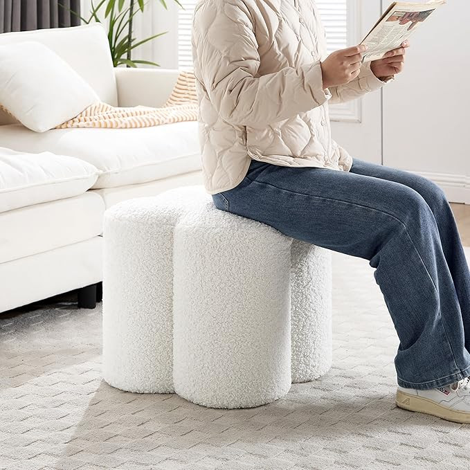 White Sherpa Ottoman, Small Vanity Stool, Modern Ottoman Stool, Footrest for Couch, Flower Footst... | Amazon (US)