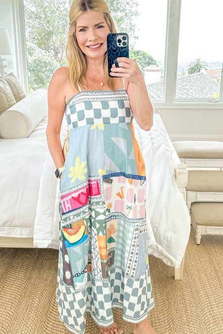 Under $16!! I love the St Tropez look/style of this dress!! So chic yet casual at the same time. ☀️ 
It has a slight smocking in the back and a nice flat front that flows beautifully. Very flattering. I’m wearing a size small  


#LTKFindsUnder50 #LTKSaleAlert