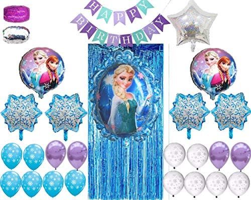 Frozen Birthday Party Supplies. Elsa and Anna Balloon Bouquet. Snowflakes Balloon. Metallic Tinse... | Amazon (US)