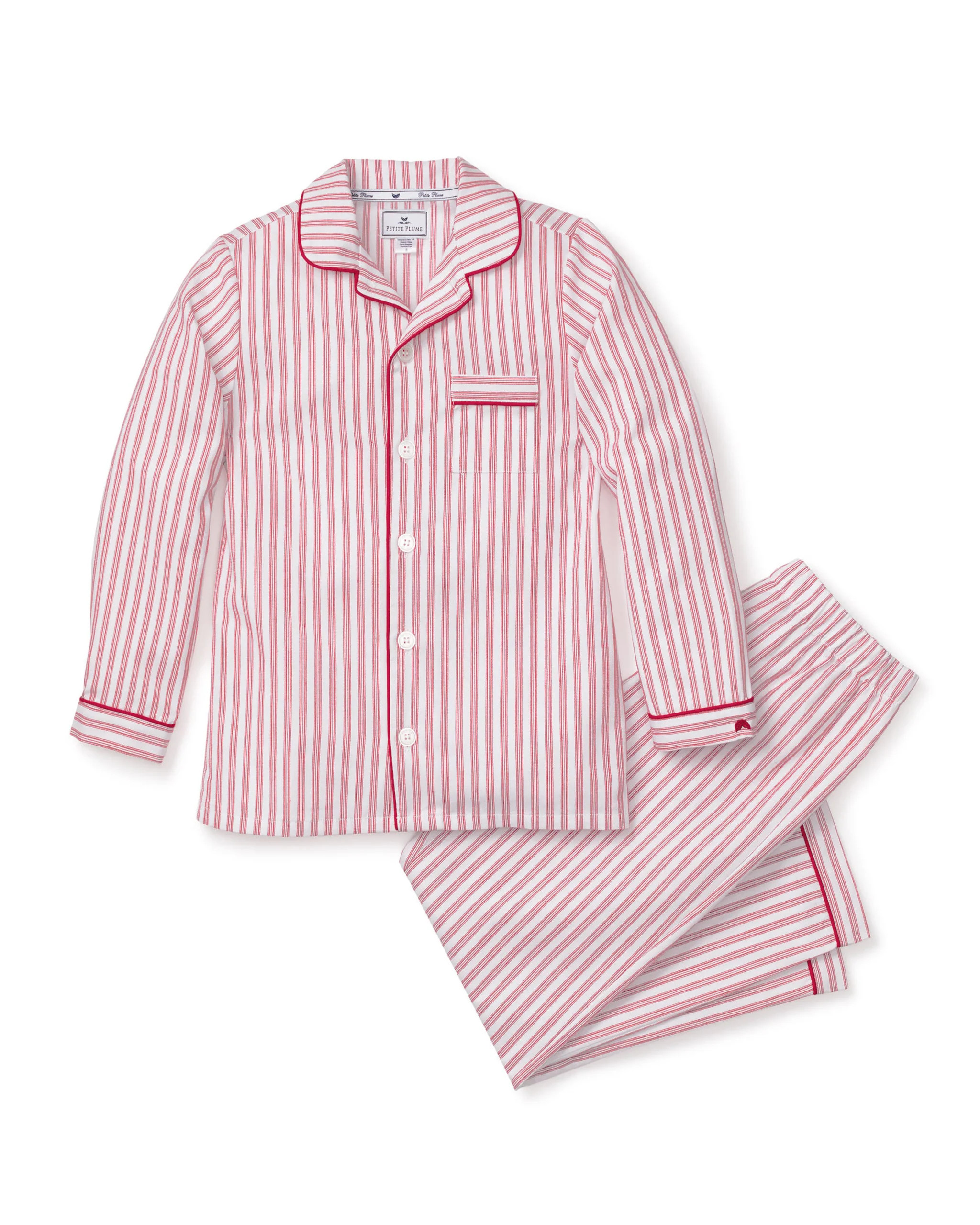 Kid's Twill Pajama Set in Antique Red Ticking | Petite Plume