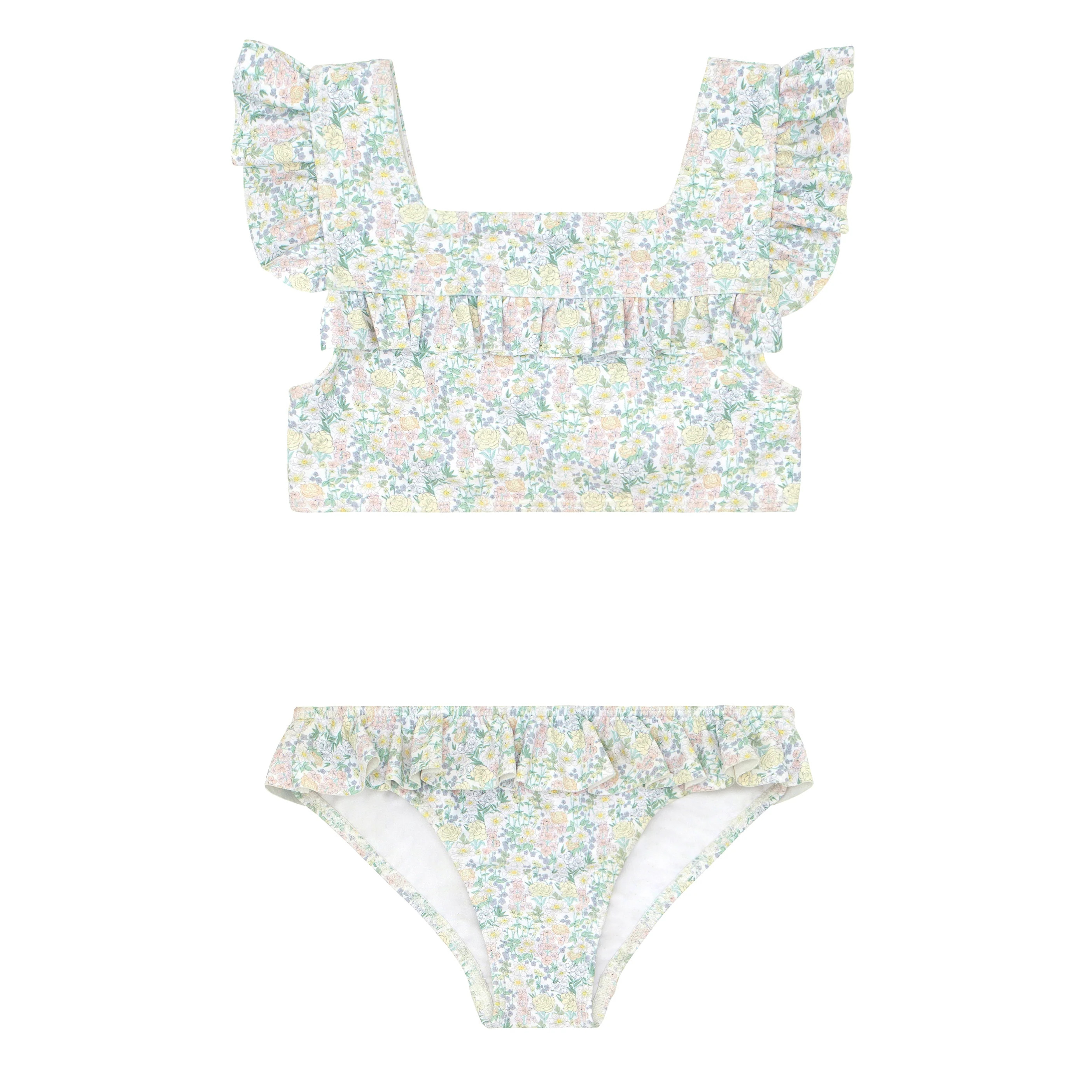 girls wildflower bouquet square neck ruffle bikini | minnow