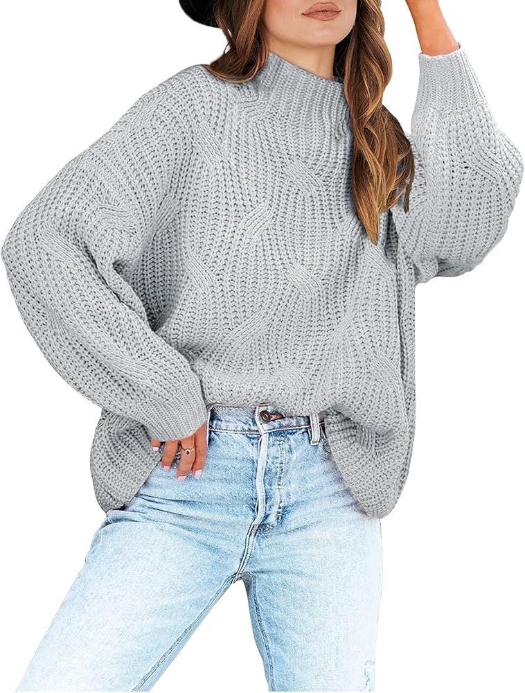 ANRABESS Women's Oversized Mock Turtle Neck Long Sleeve Casual Loose Fit Chunky Cable Knit Fall P... | Amazon (US)