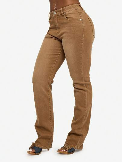 SUMWON WOMEN Cotton High Waist Straight Leg Stretch Denim Jeans Retro Classic Boot Cut Fall Winte... | SHEIN