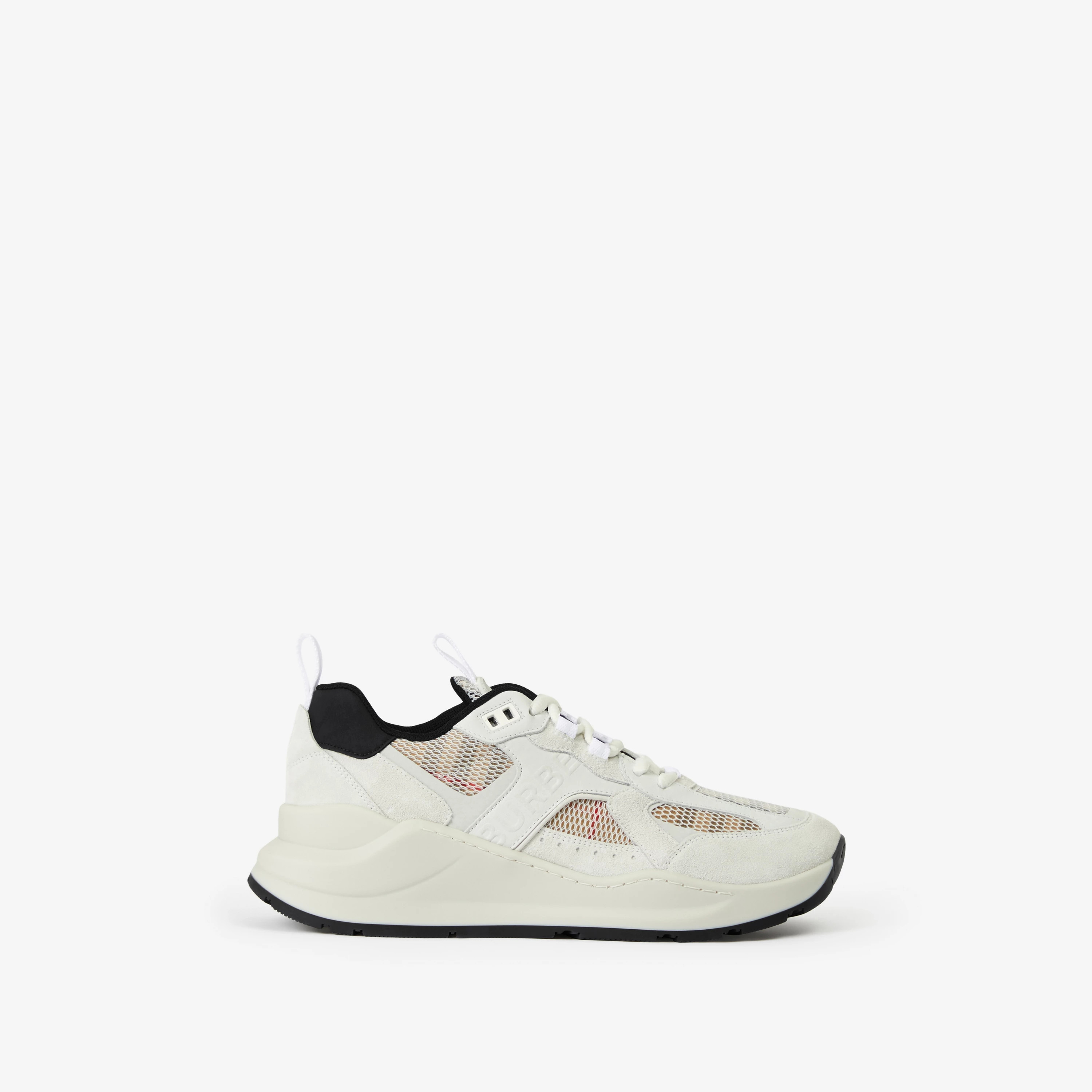 Leather, Suede and Check Mesh Sneakers in Archive Beige/white - Women | Burberry® Official | Burberry (US)