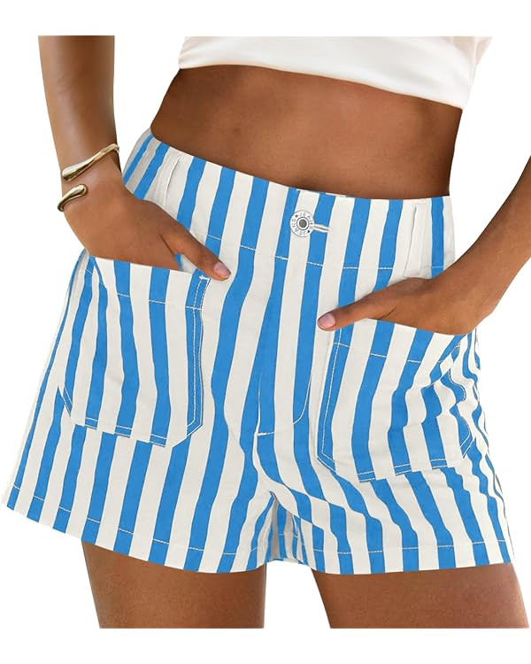 Cicy Bell Womens Summer Striped Jean Shorts Casual High Waisted Wide Leg Denim Shorts Beach Vacat... | Amazon (US)