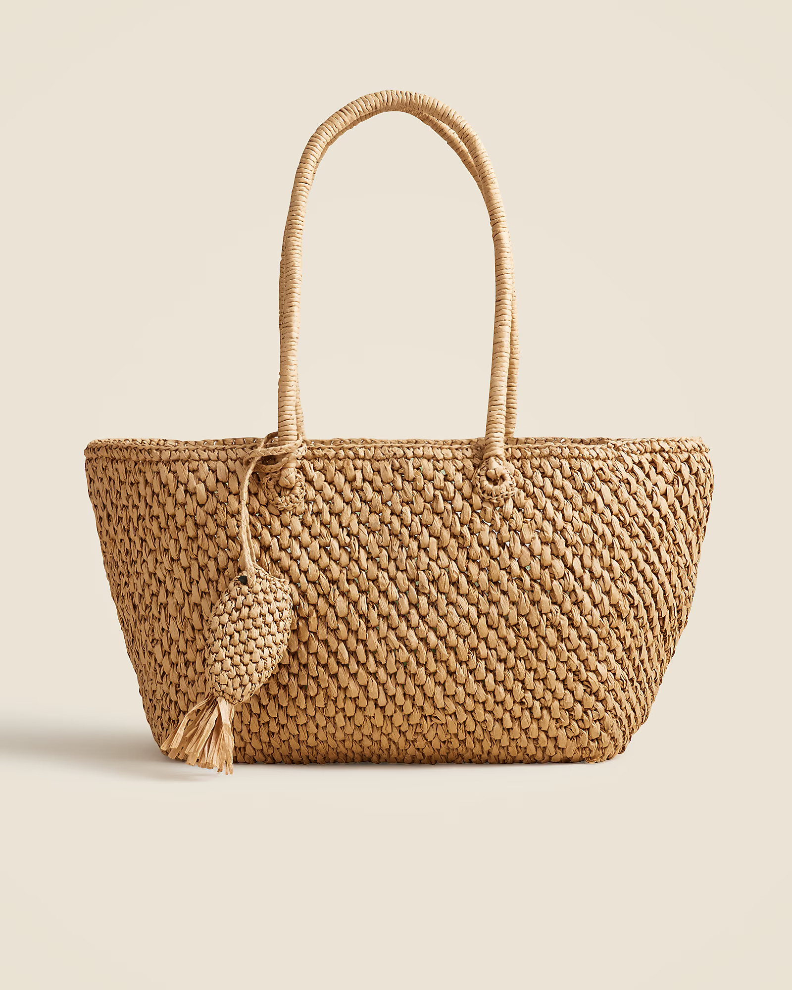 Handknotted large straw tote with fish charm | J. Crew US