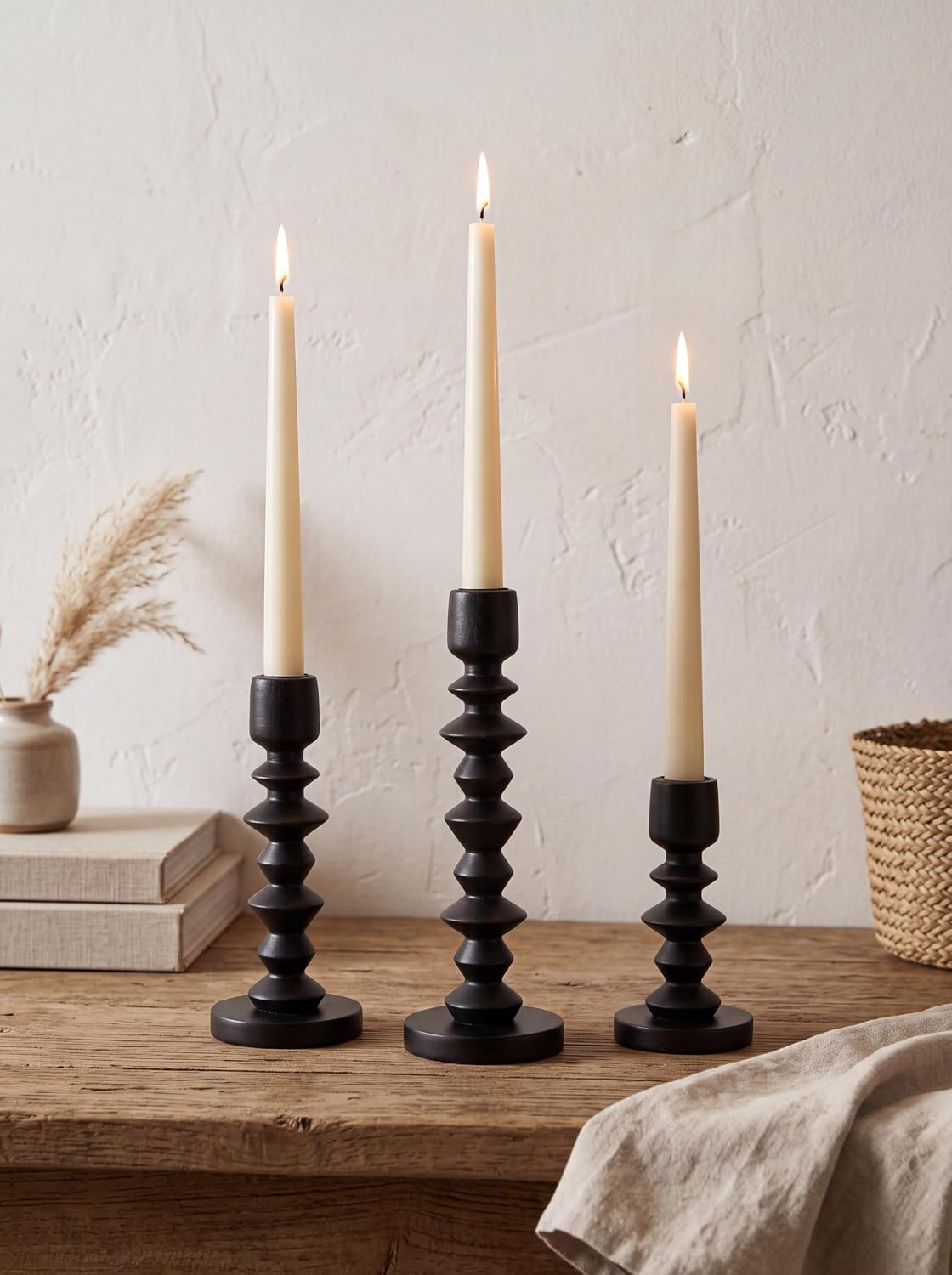 NUPTIO Black Modern Candle Holders: Set of 3 for Candlesticks and Tapers | Amazon (US)