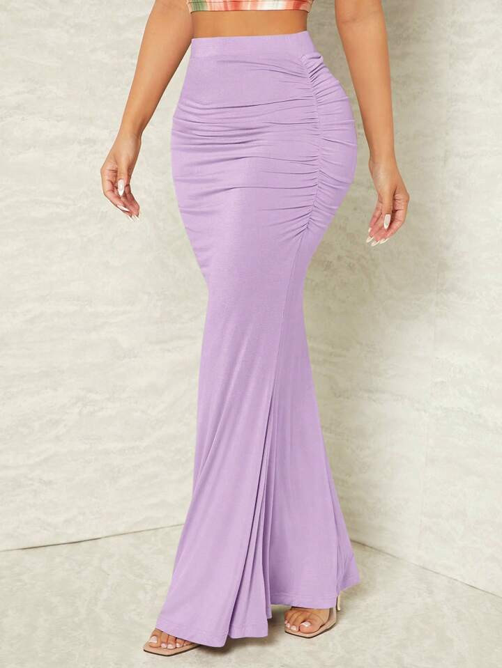 SHEIN SXY Solid Ruched Mermaid Hem Skirt | SHEIN