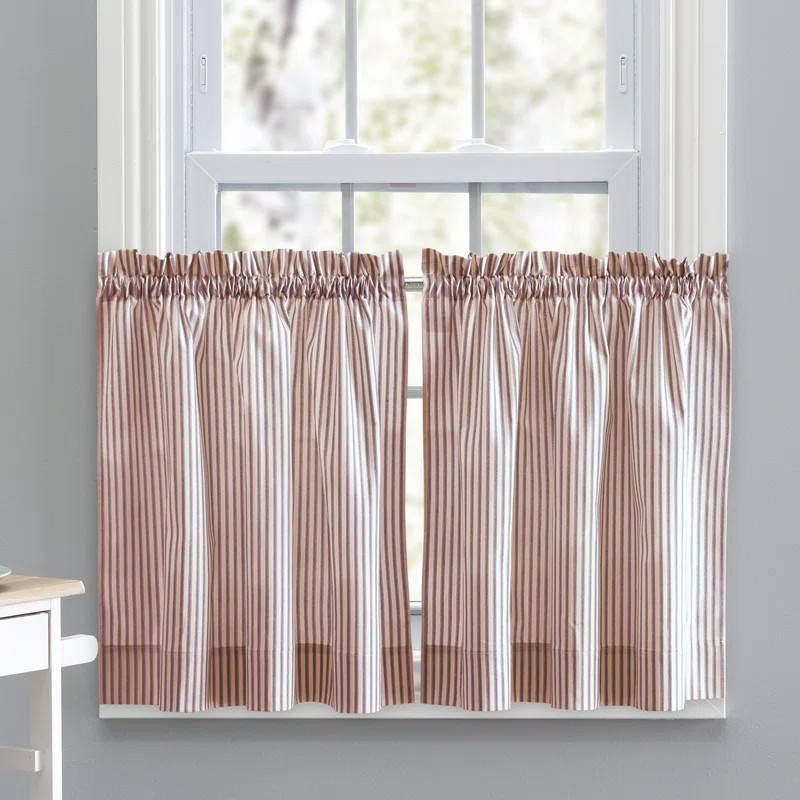 Charis Striped Cotton Blend Tailored 56'' W Cafe Curtain | Wayfair North America