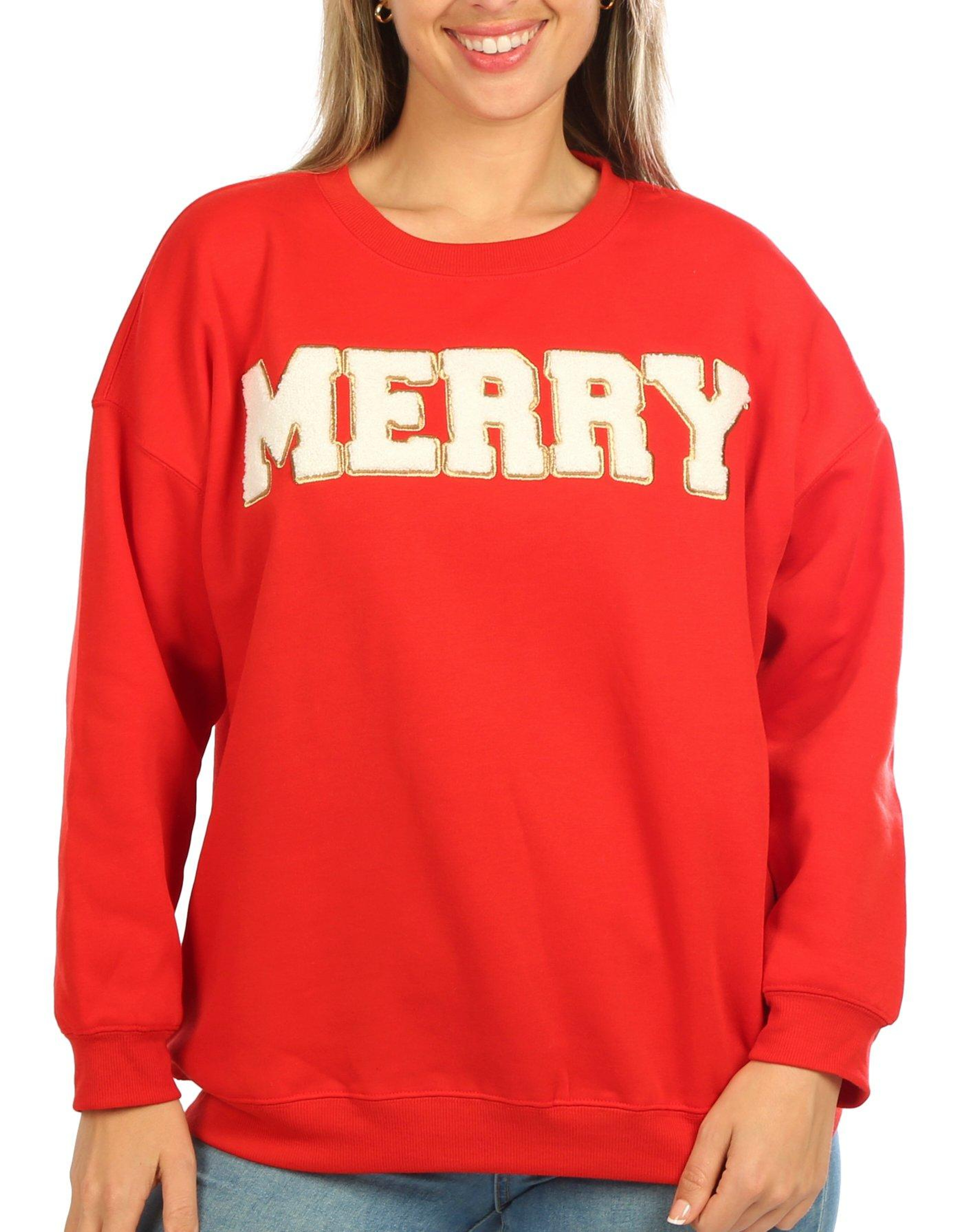 No Comment Juniors Textured Merry Long Sleeve Sweater | Bealls