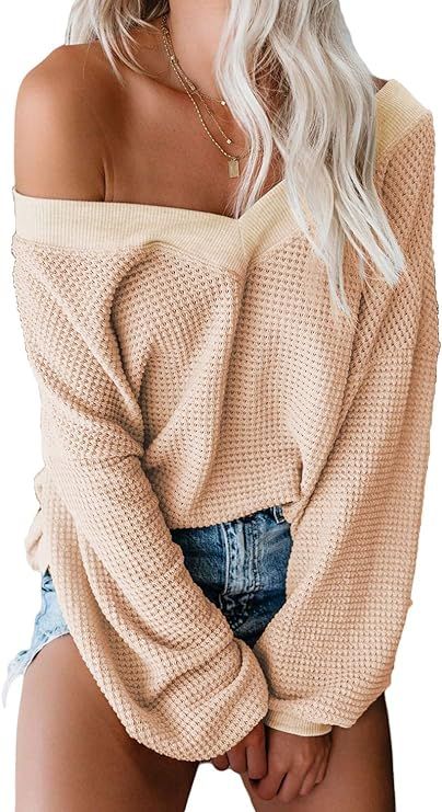 Asvivid Womens Off The Shoulder Sweater Batwing Sleeve Oversized Knit Pullover Sweater Tops | Amazon (US)