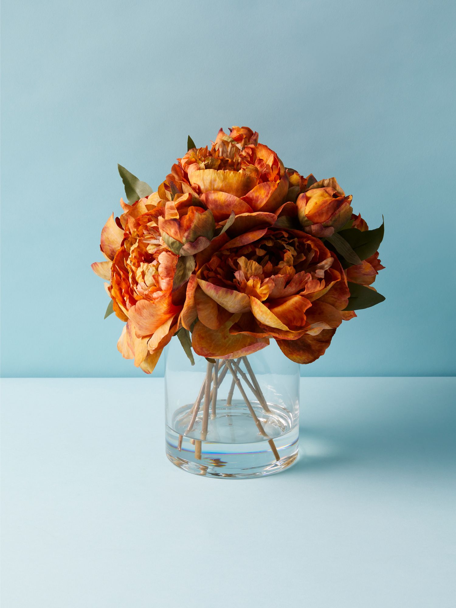 12in Artificial Peonies In Glass Vase | Seasonal Decor | HomeGoods | HomeGoods