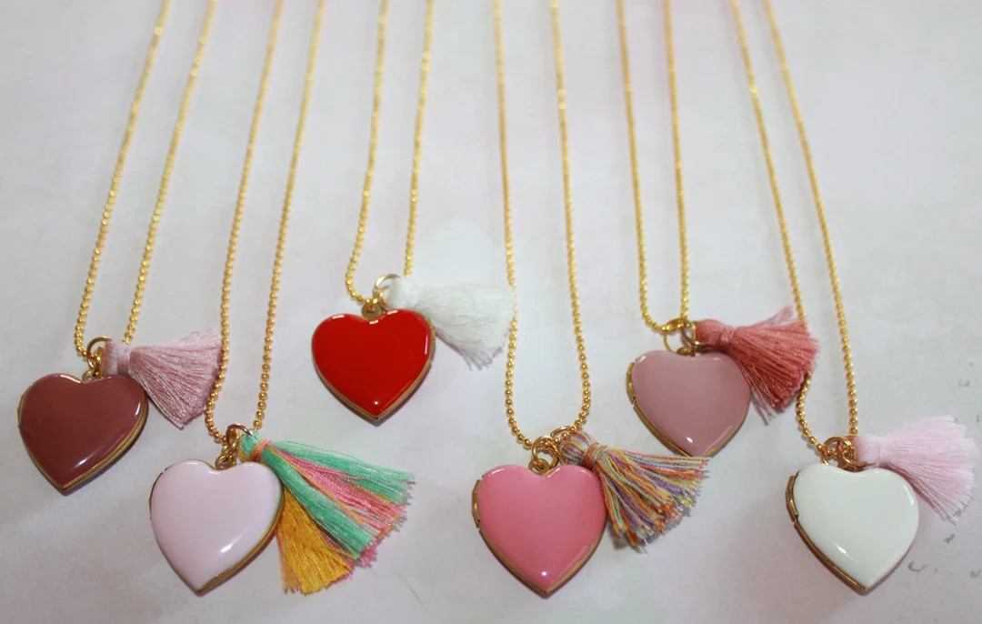 Enamel Heart Photo Locket and Tassel Necklace, Perfect for Valentines Day, Easter, Birthday. Girl... | Etsy (US)