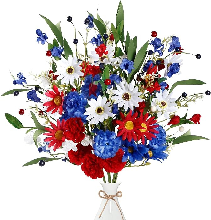 Sggvecsy Patriotic Artificial Flowers 6Pcs Memorial Bouquet Fake Red White and Blue Cemetery Flow... | Amazon (US)