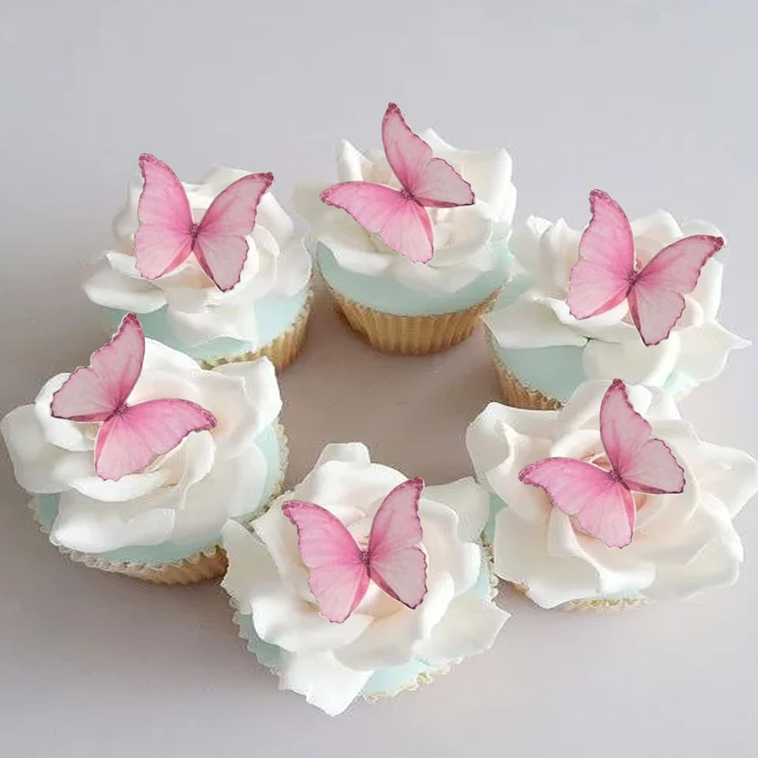 GEORLD Edible Wafer Paper Butterflies Set of 48 Pink Cake Decorations, Cupcake Topper | Amazon (US)
