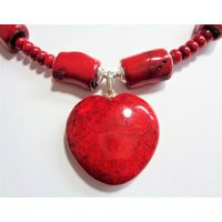 Red Gemstone Heart Necklace Sterling Silver Bali Beads With Coral Earrings | Etsy (US)