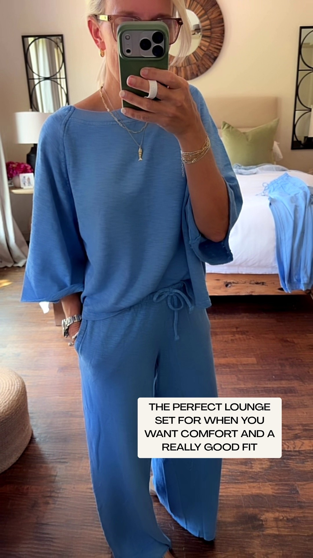 Okay, I think this lounge set might be pretty close to perfect for me. 🤍 I love the short sleeves, relaxed wide-leg pants, and especially where the length lands. I’m 5’6” and wearing my true size small in the top and sized down in the pants, I love the fit! The drawstring waist and pockets are the finishing touches that make this such an easy set for lounging at home, running errands, or a casual day out.

💡 LTK MADE EASY
❤️ Heart = Support my posts!
🔖 Save = Get sale & restock alerts
📋 Lists = Keep favorites organized
📲 Share = Send lists and products to a friend. Hello, Christmas List!
💬 Comment = Ask me anything about what I’m wearing.:-)

#LTKootd #LTKstorytime
